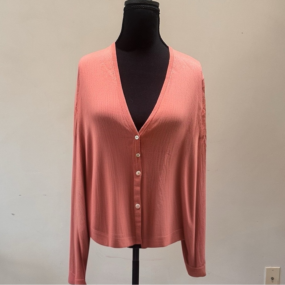 TSE Salmon Pink V-Neck Cardigan